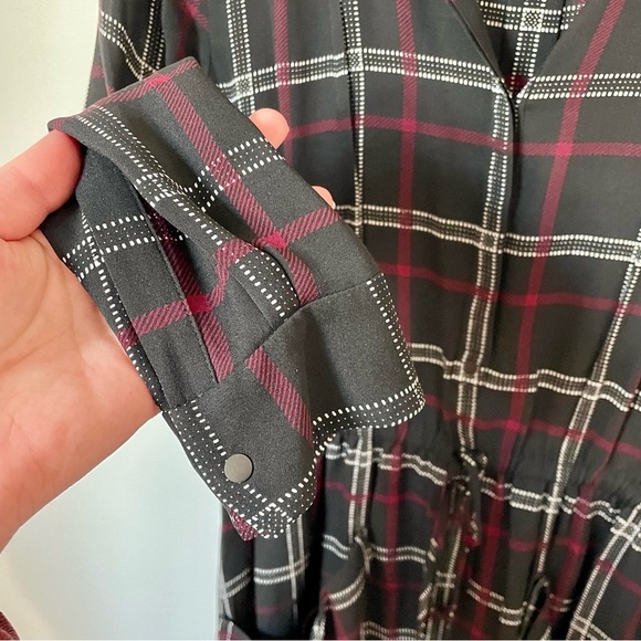 A.L.C. Simona Check Black Red Plaid Print 100% Silk Shirt Dress Size 6 - Picture 4 of 7